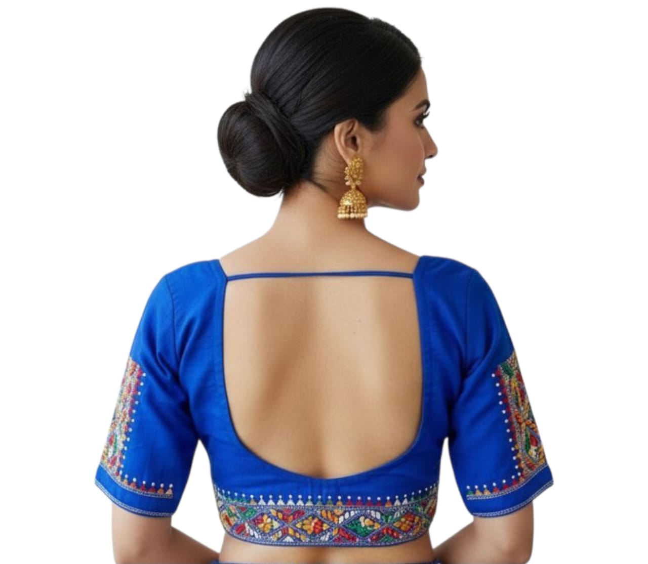 Handmade & Hand Kantha Stitched Embroidered Cotton Blouse Piece(Unstitched)