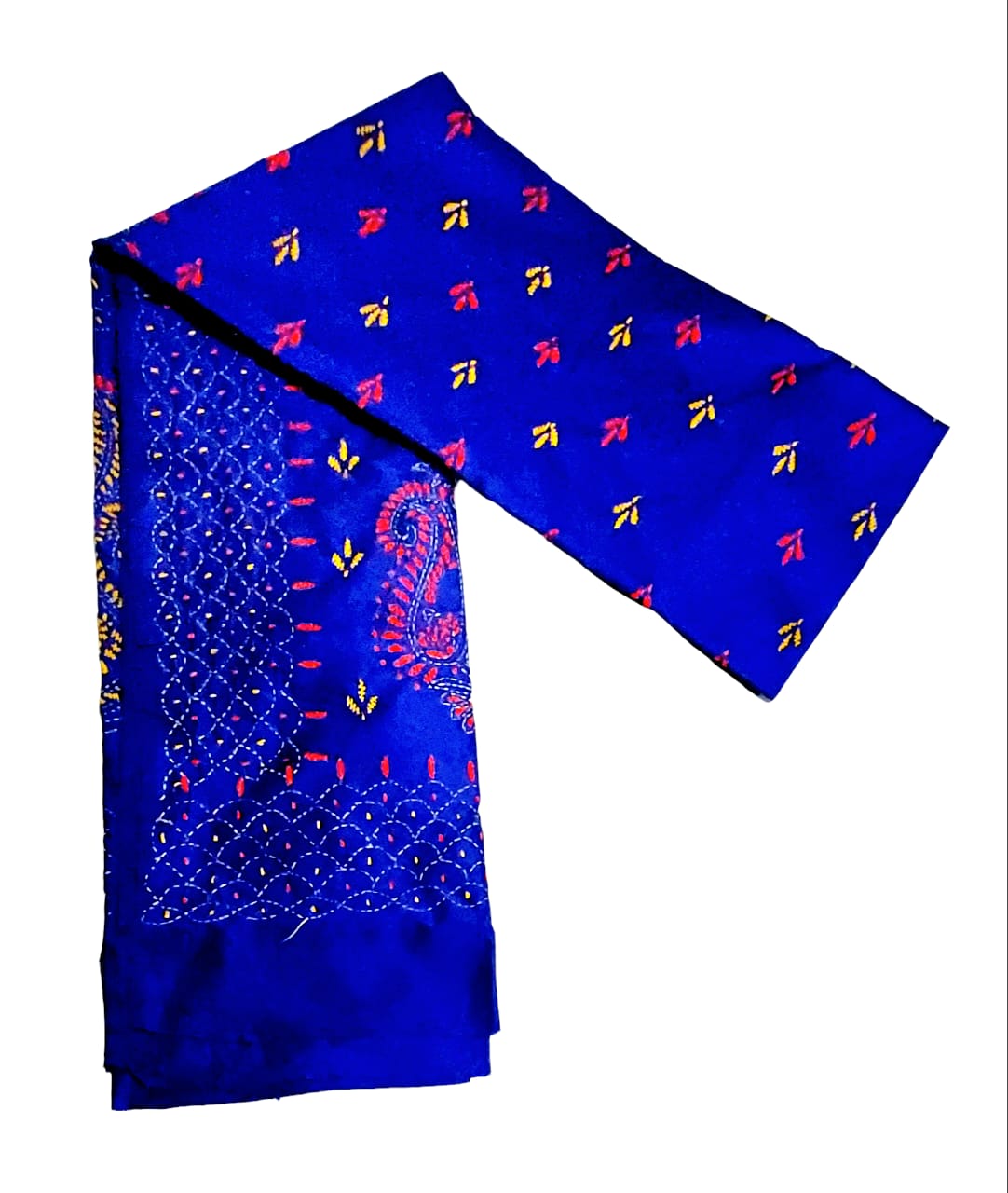 Hand Embroidered Kantha Cotton Silk Saree With Thread Work, Comfortable Fabric And Blouse Piece