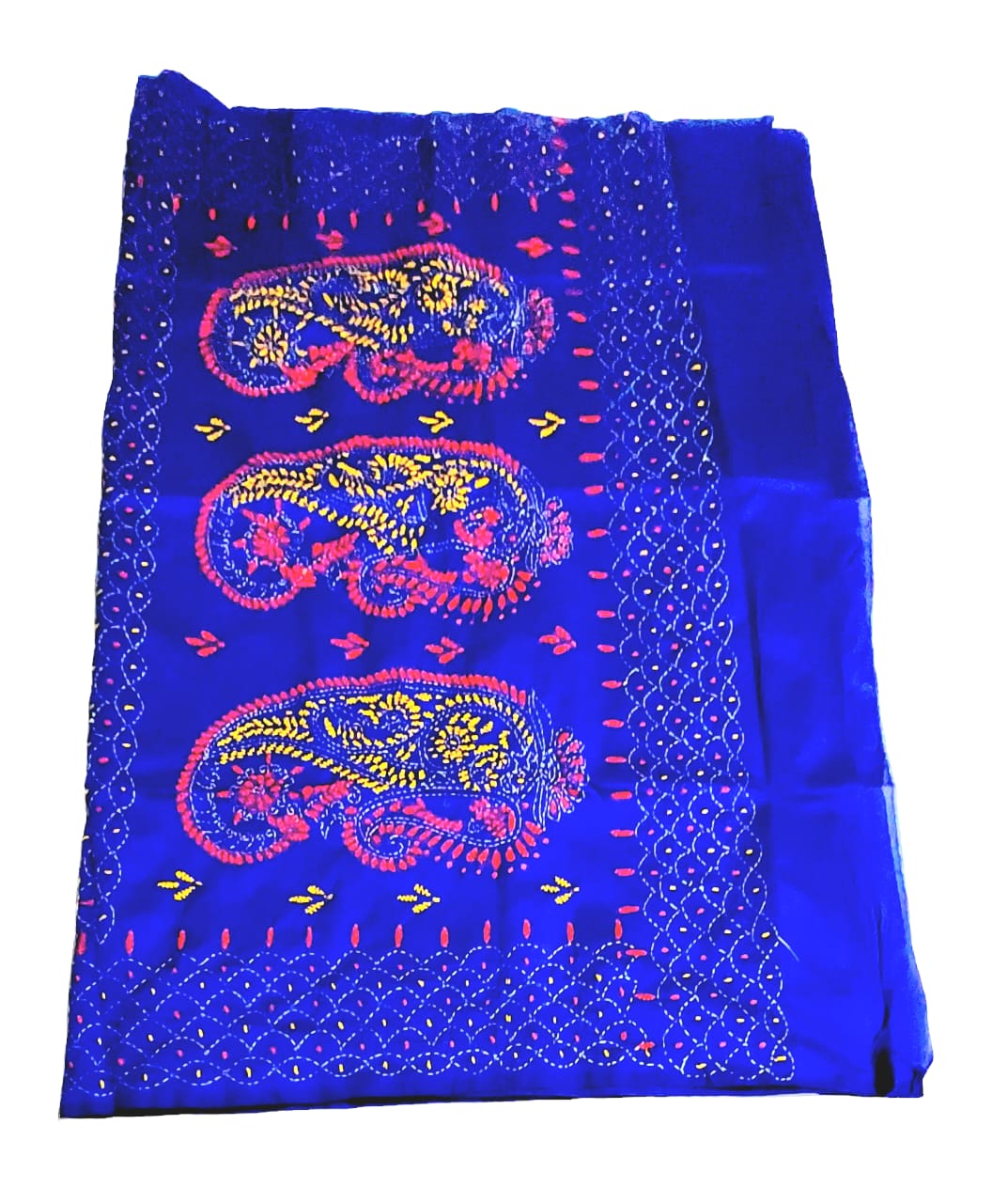 Hand Embroidered Kantha Cotton Silk Saree With Thread Work, Comfortable Fabric And Blouse Piece
