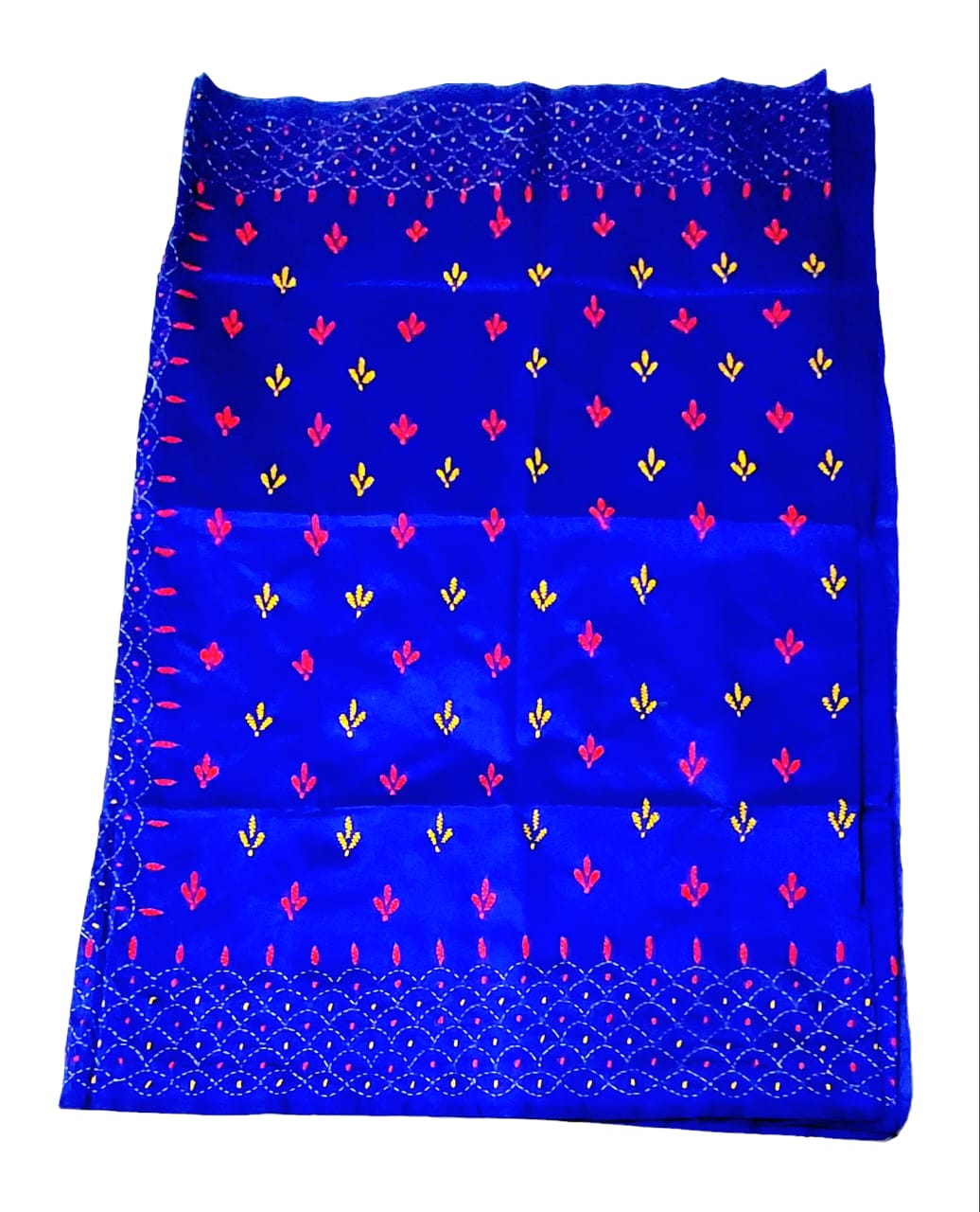 Hand Embroidered Kantha Cotton Silk Saree With Thread Work, Comfortable Fabric And Blouse Piece