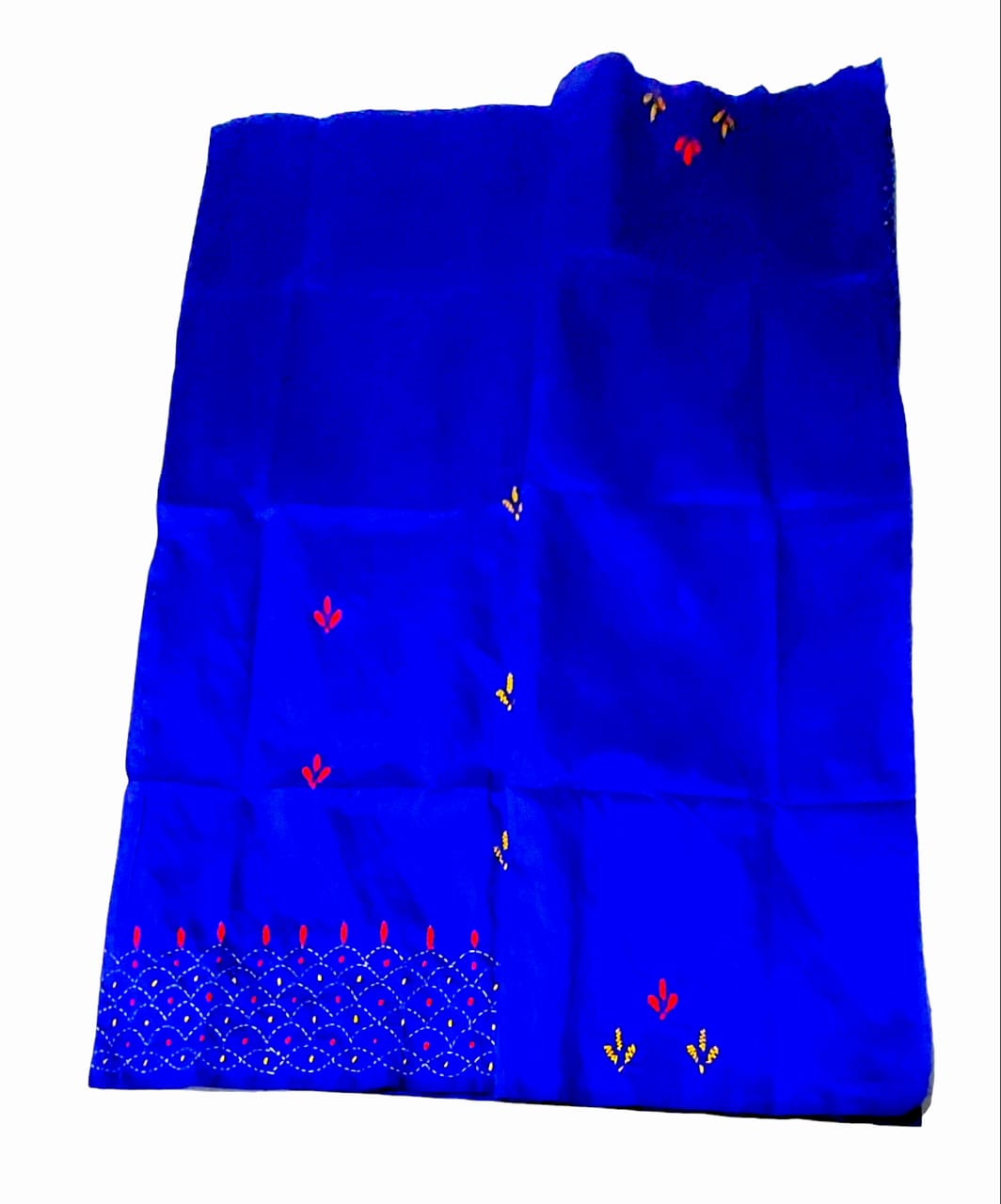 Hand Embroidered Kantha Cotton Silk Saree With Thread Work, Comfortable Fabric And Blouse Piece