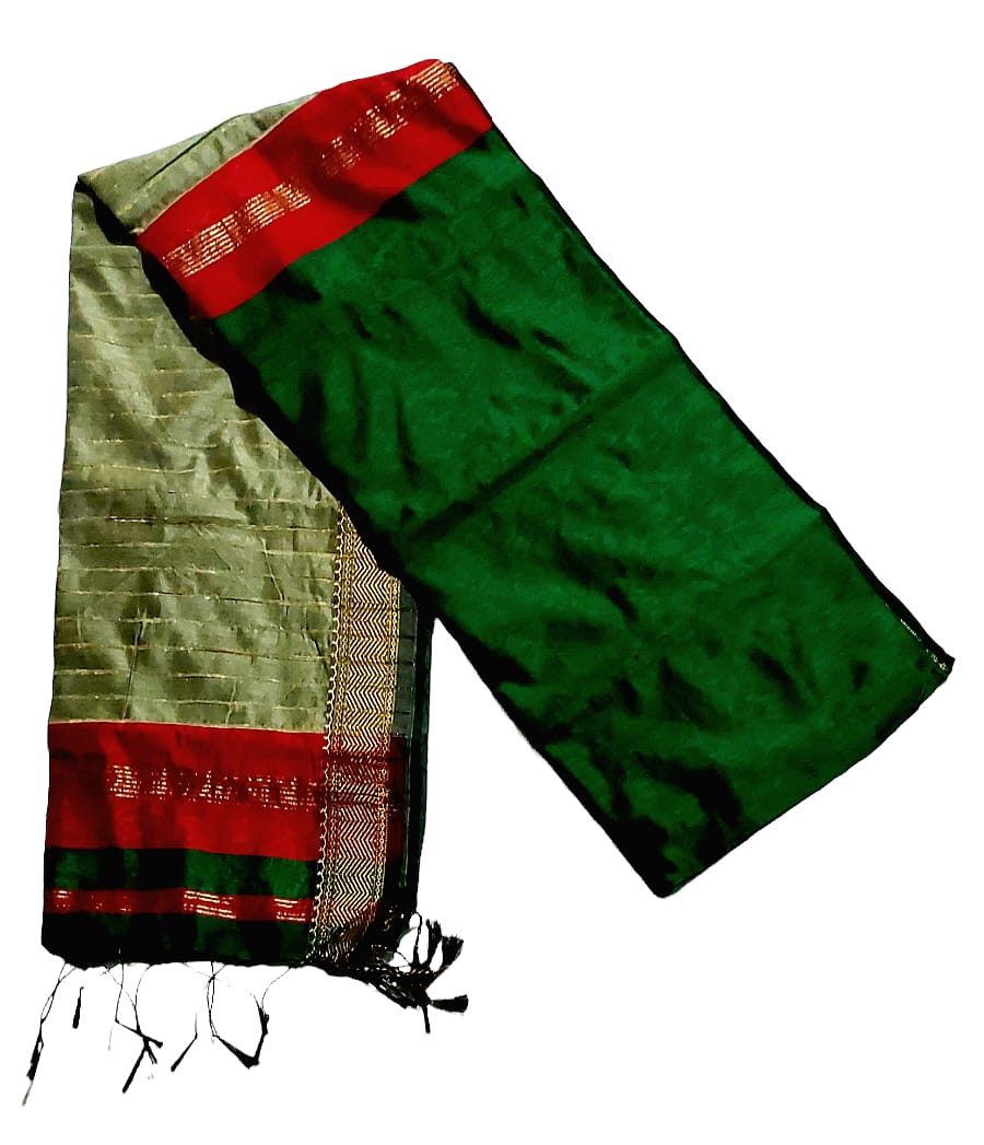 Maheshwari Cotton Silk Saree with Contrast Blouse & Contrast Pallu