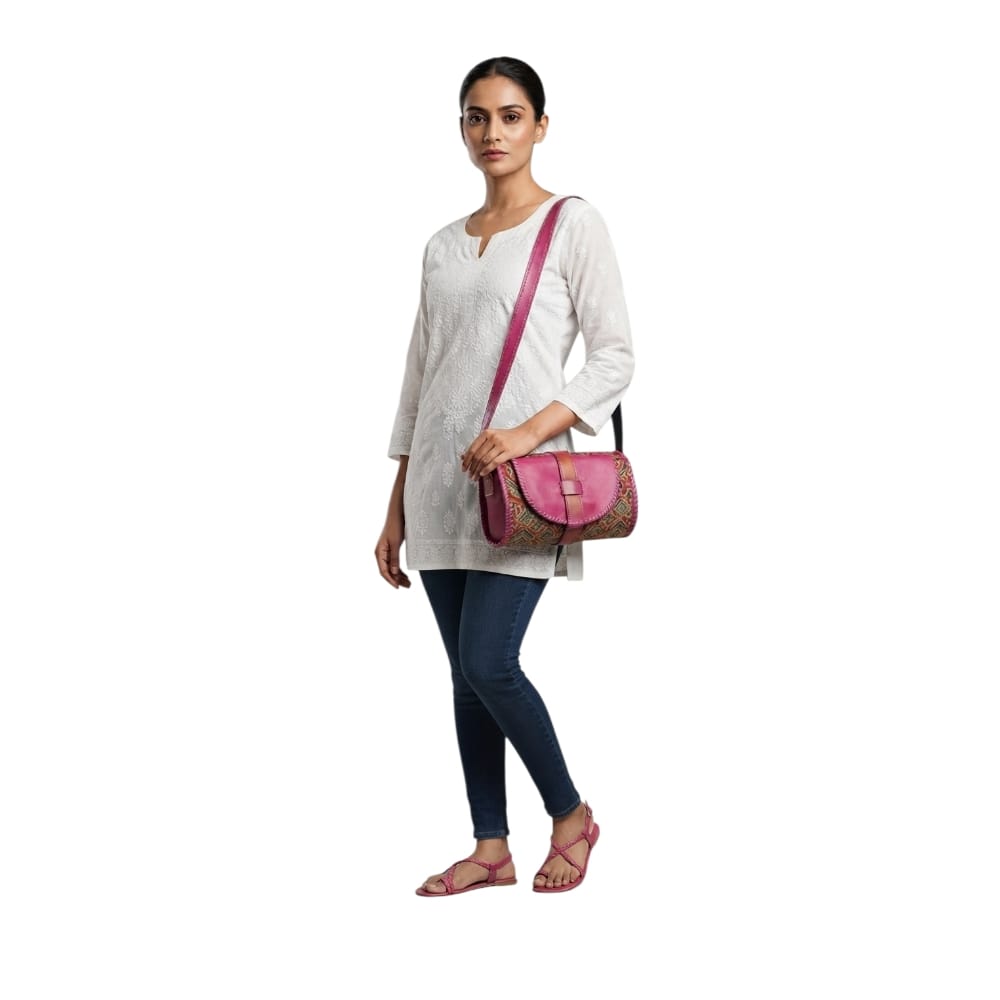 Handcrafted Leather Dholak Style Round Sling Bag