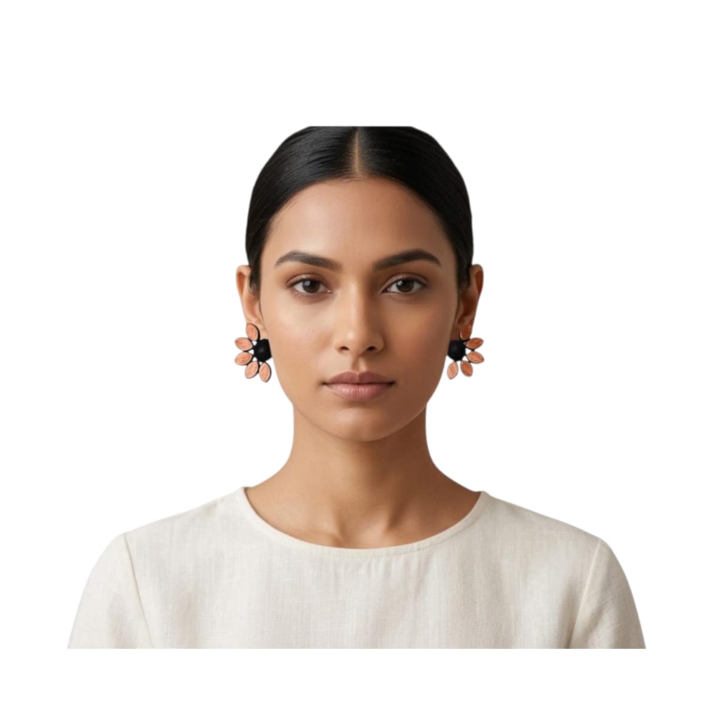 Terracotta Half - Circle Floral Stud Earrings