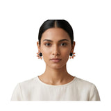 Terracotta Half - Circle Floral Stud Earrings