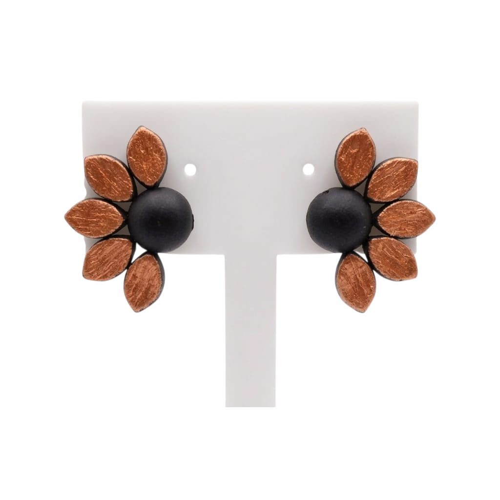 Terracotta Half - Circle Floral Stud Earrings