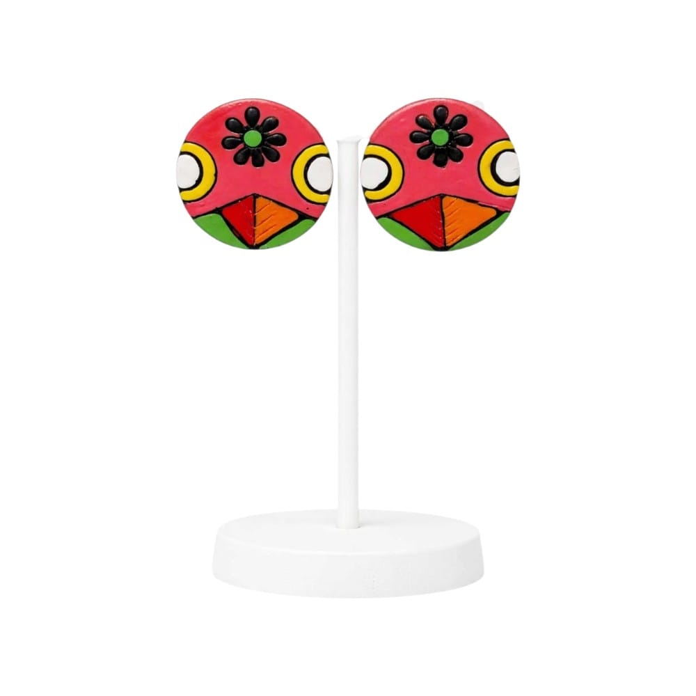 Purely Handmade Round Shaped Terracotta Stud Earrings