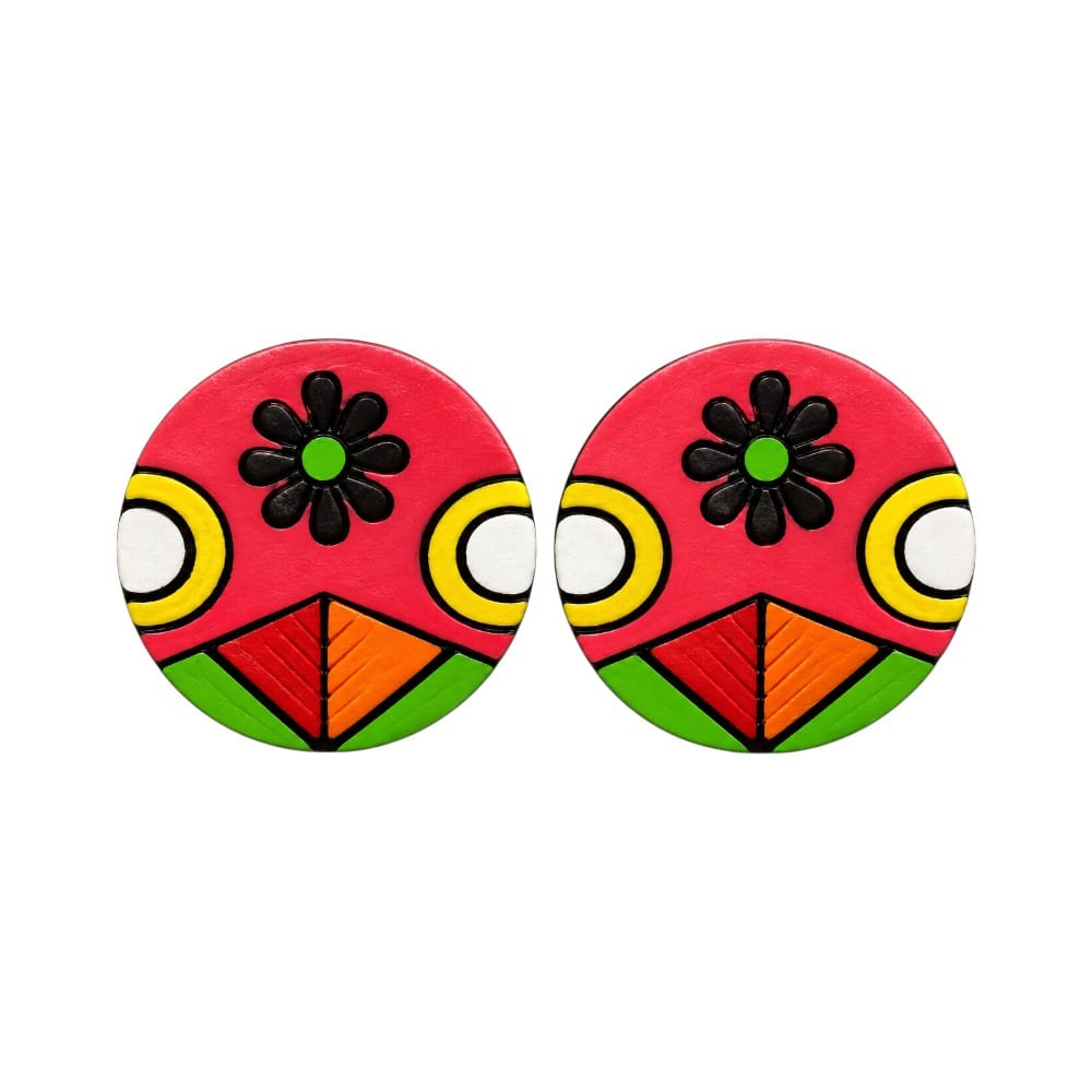 Purely Handmade Round Shaped Terracotta Stud Earrings