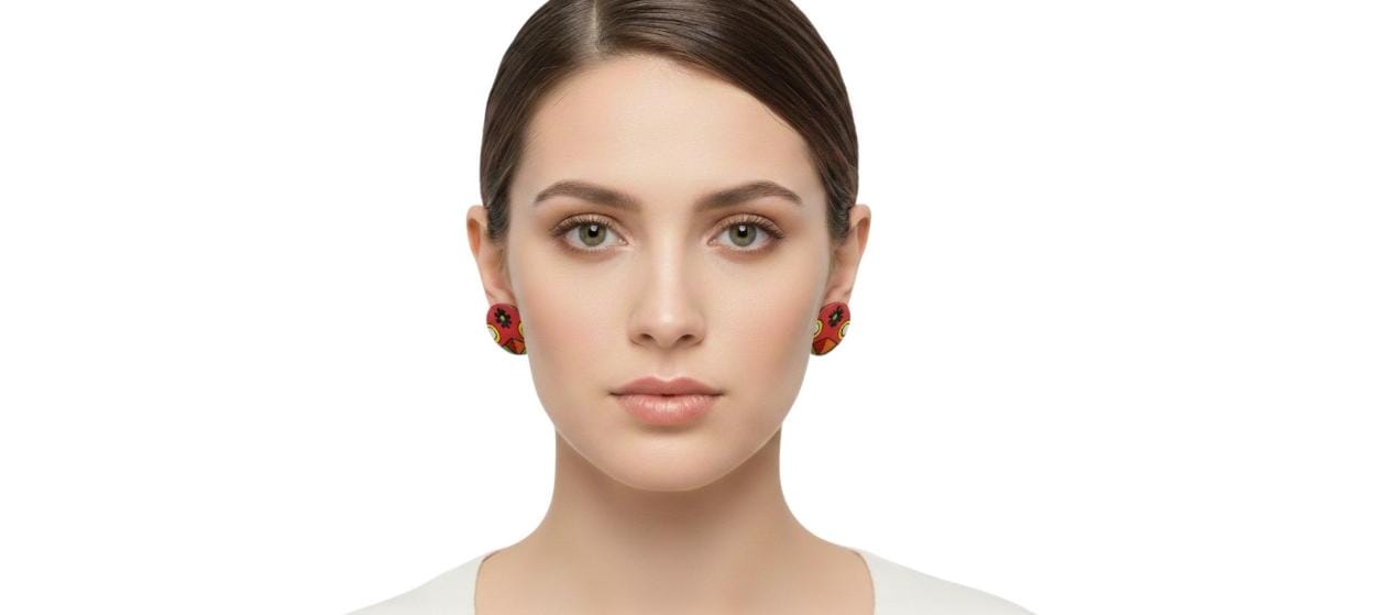 Purely Handmade Round Shaped Terracotta Stud Earrings