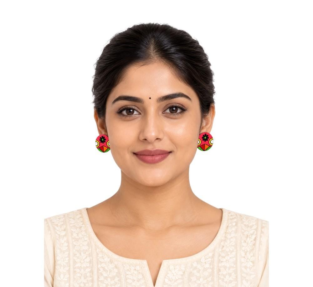 Purely Handmade Round Shaped Terracotta Stud Earrings
