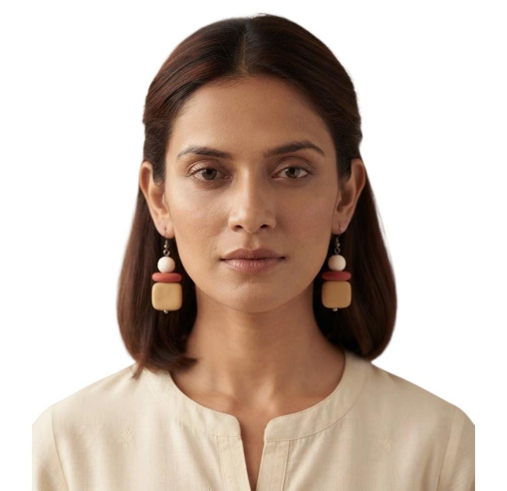 Purely Handmade Matt Finish Clay Drop Earrings