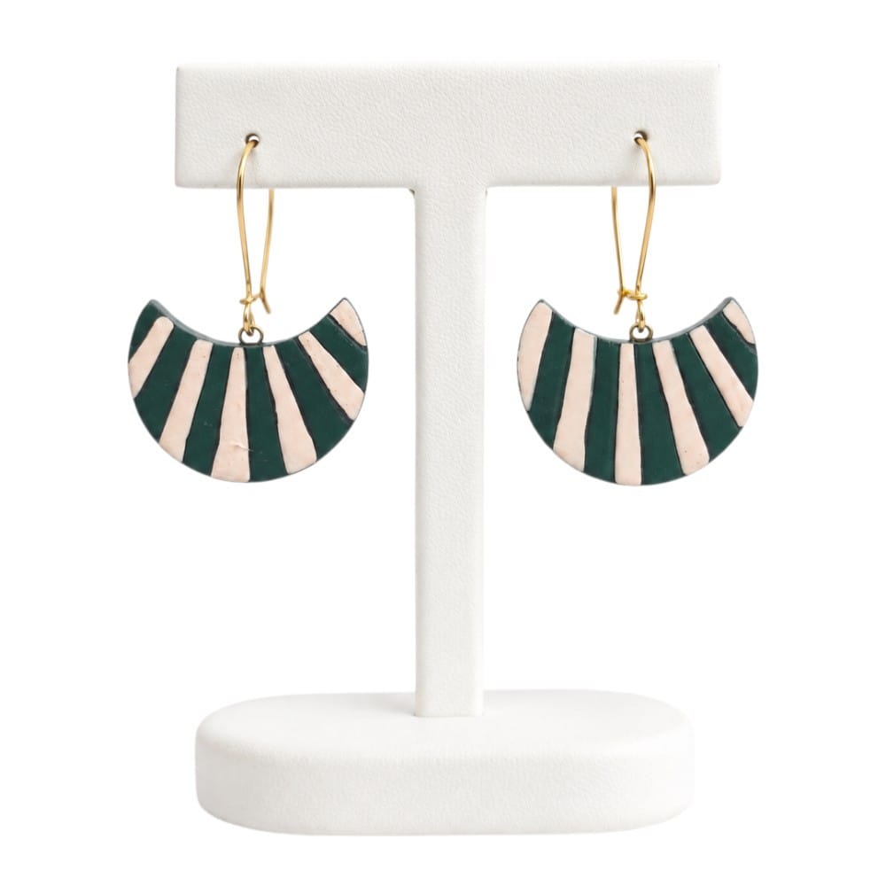 Terracotta Half Moon Striped Dangler Earrings