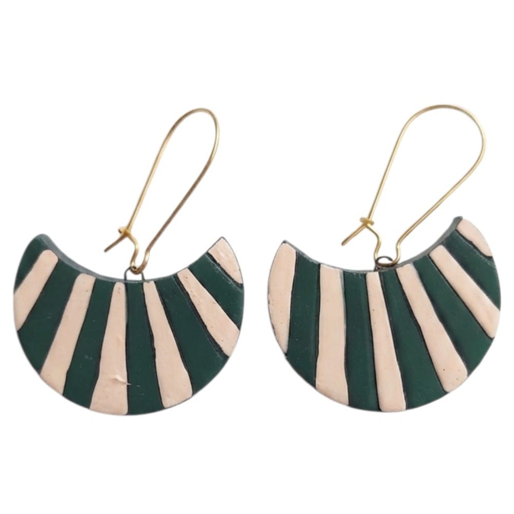 Terracotta Half Moon Striped Dangler Earrings