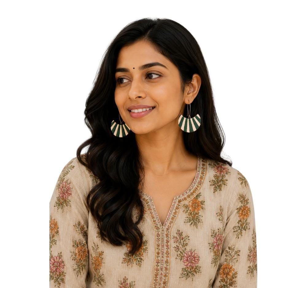 Terracotta Half Moon Striped Dangler Earrings