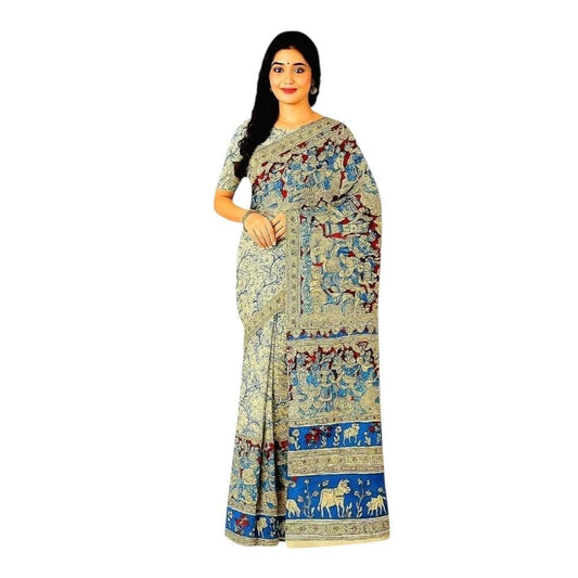 Women's Pure Cotton Hand Block Printed Kalamkari Sarees