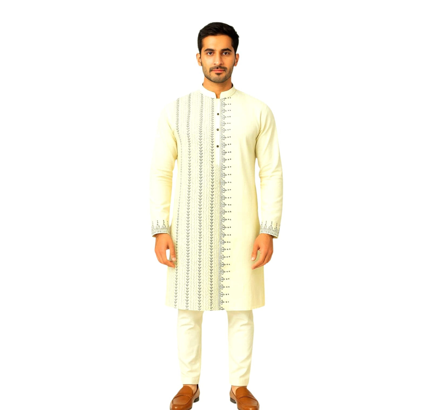 Pure Cotton Men's Kantha Long Kurta