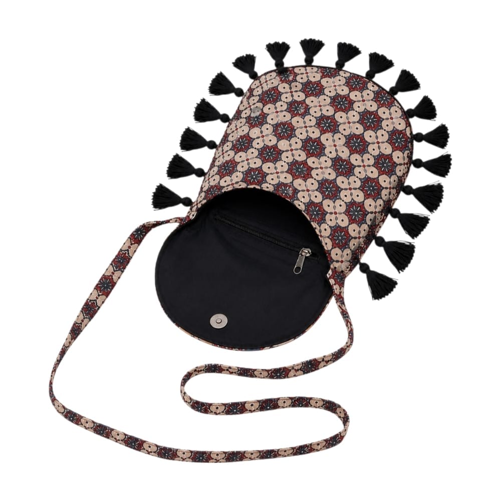 Gajji Silk Ajrakh Printed Leather Crossbody Flip Sling Bag