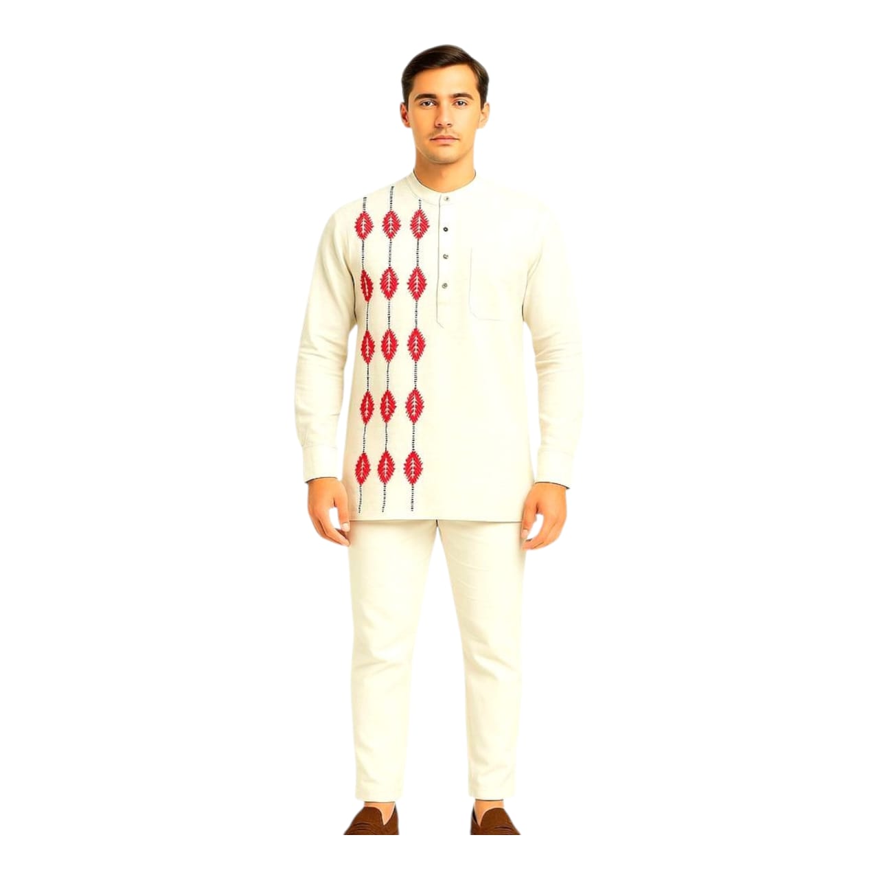 Pure Cotton Short Kurta For Men( With Kantha Stitch Hand Embroidery Work)