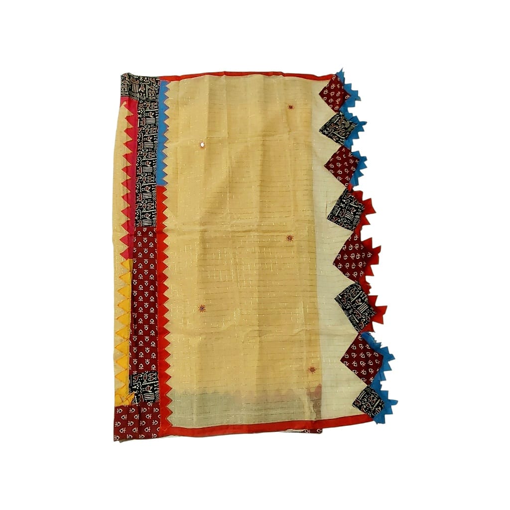 Pure Cotton Handmade Kalamkari Patchwork Saree