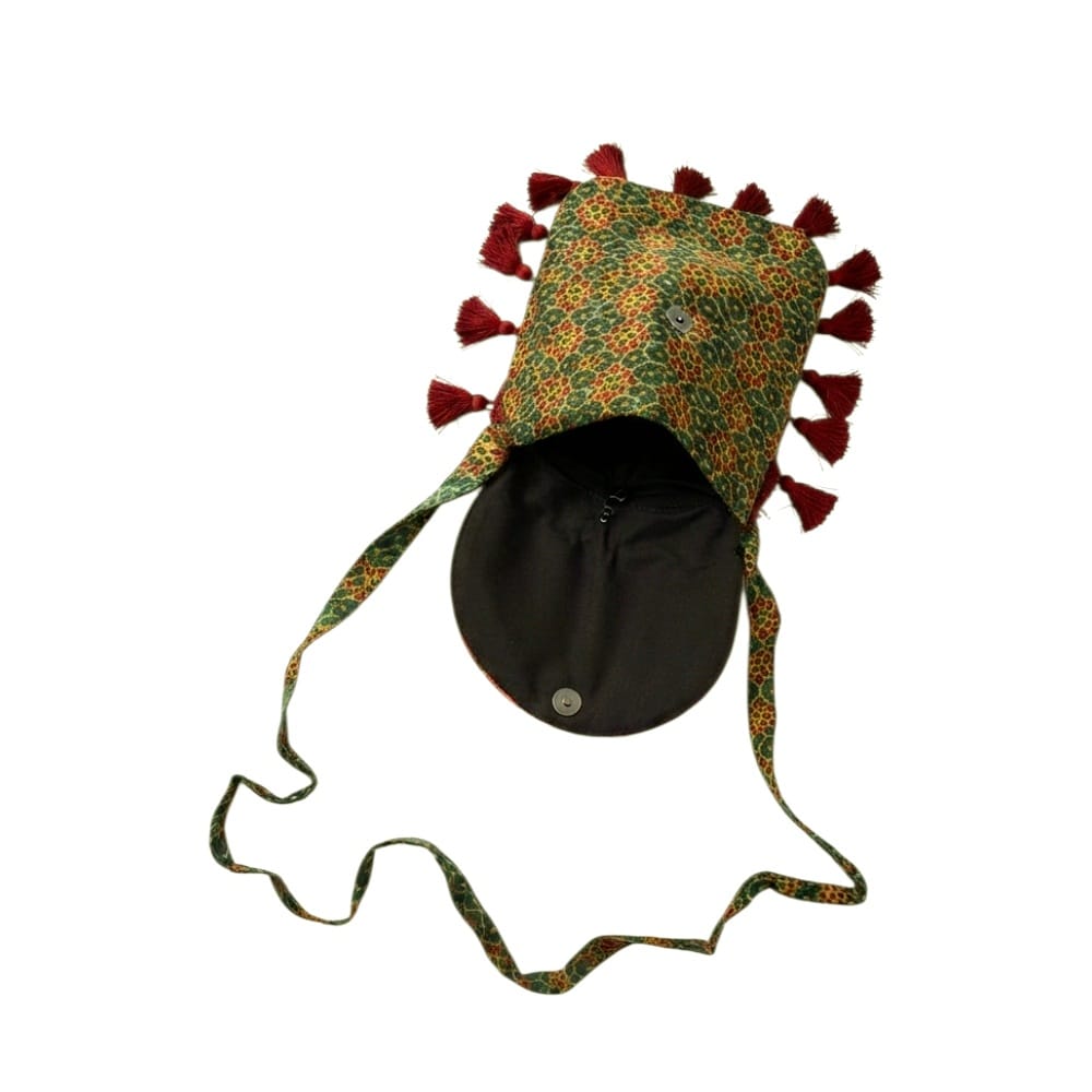 Gajji Silk Ajrakh Printed Leather Crossbody Flip Sling Bag