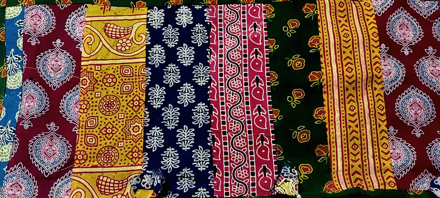 Pure Cotton Ajrakh Hand Block Printed Floral Design Patchwork Dupatta (With Tassels)