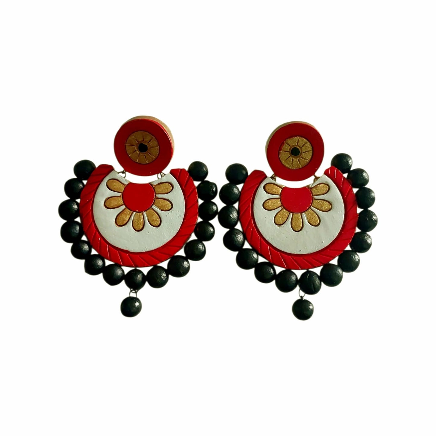 Fashweave Purely Handmade Terracotta Stud Earrings (Half Circle Floral Design)