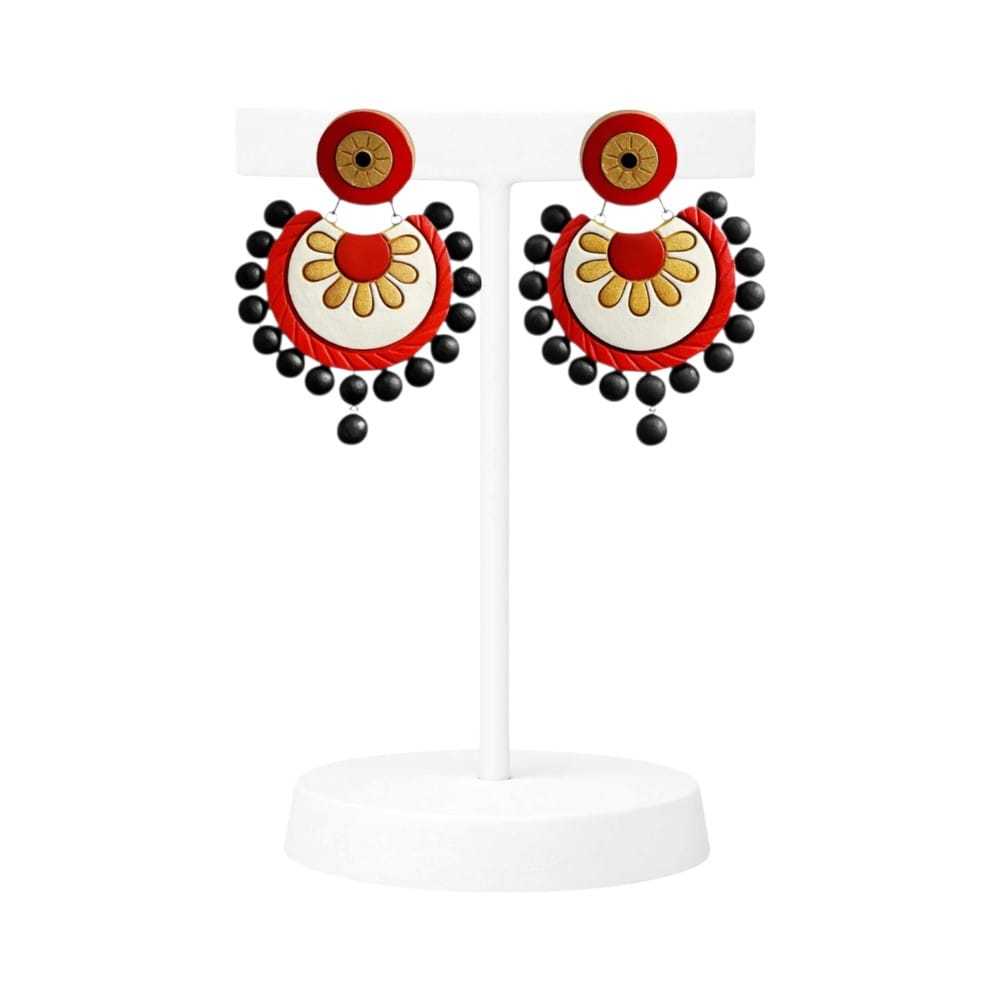 Fashweave Purely Handmade Terracotta Stud Earrings (Half Circle Floral Design)