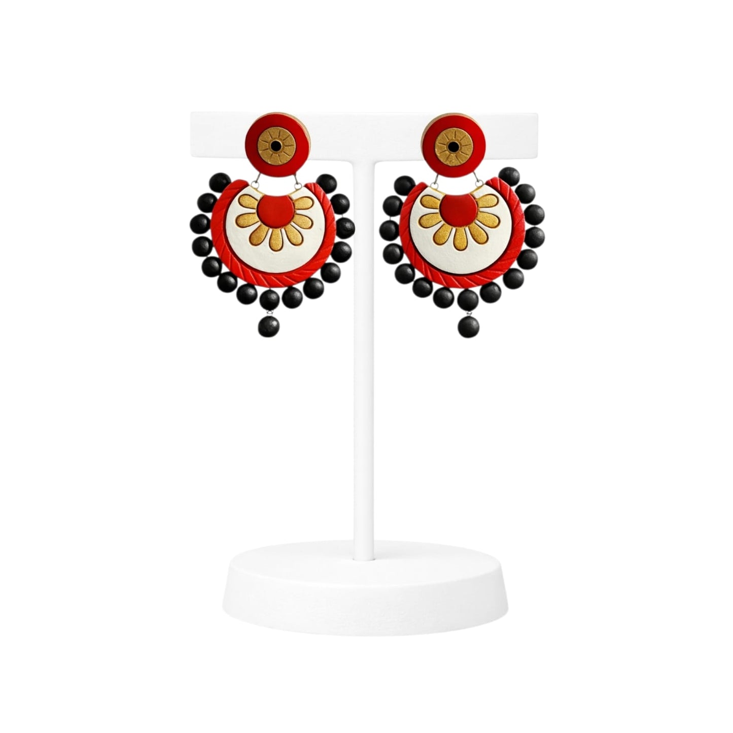 Fashweave Purely Handmade Terracotta Stud Earrings (Half Circle Floral Design)