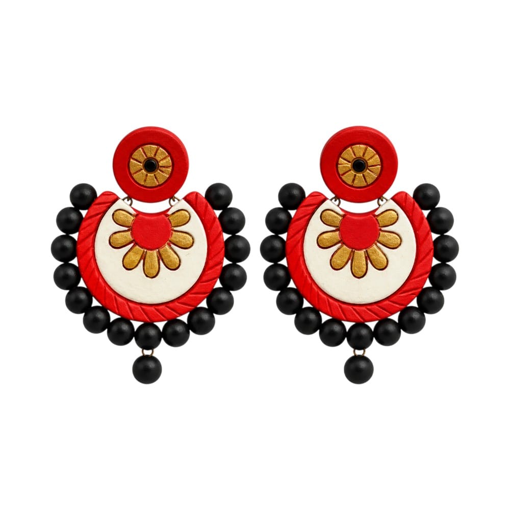 Fashweave Purely Handmade Terracotta Stud Earrings (Half Circle Floral Design)