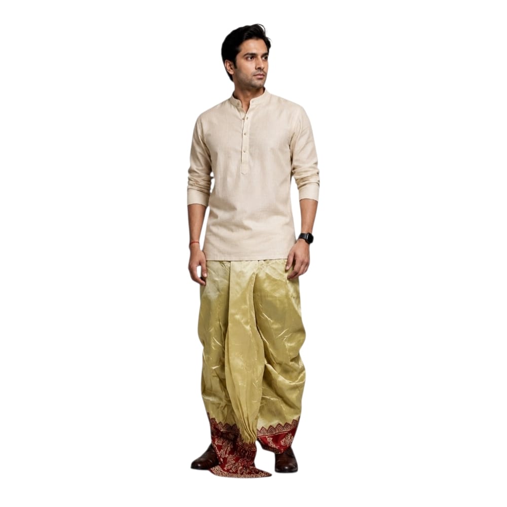 Raw Silk Dhoti Pant With Contrasting Colour