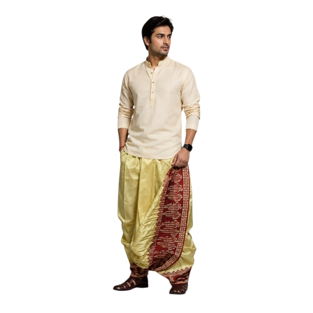 Raw Silk Dhoti Pant With Contrasting Colour