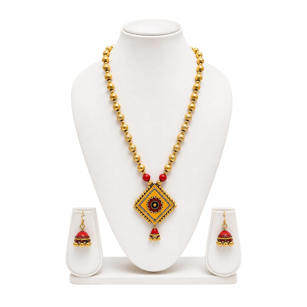 Purely Handmade Terracotta Rope Necklace With Earrings
