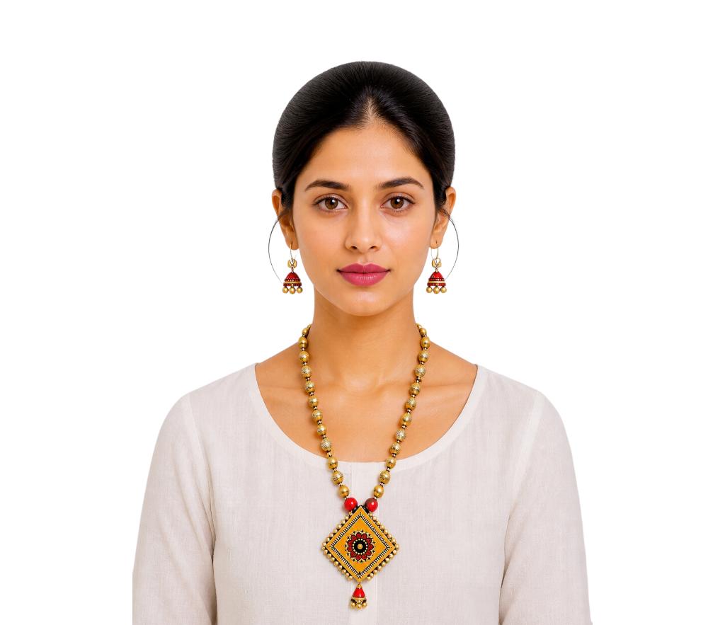 Purely Handmade Terracotta Rope Necklace With Earrings
