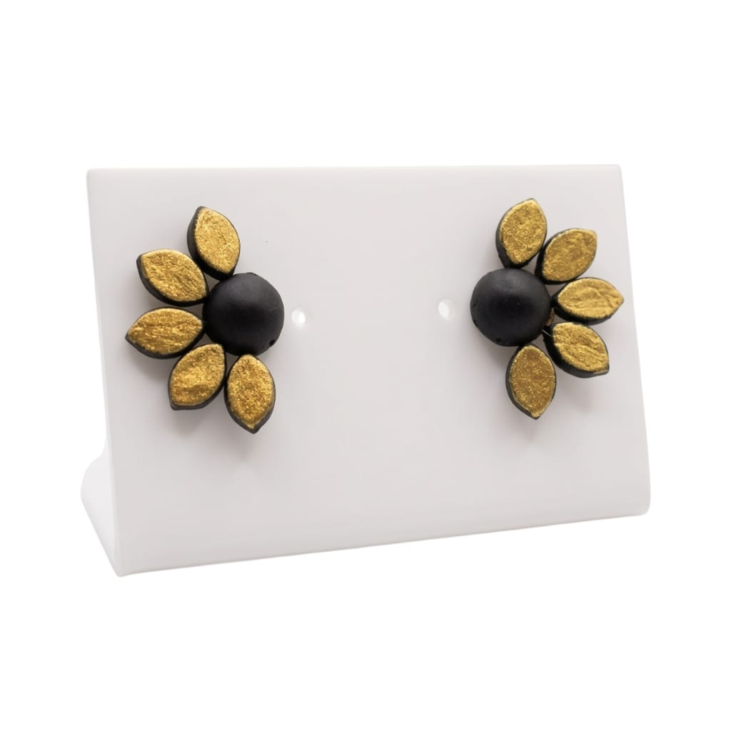 Terracotta Half - Circle Floral Stud Earrings