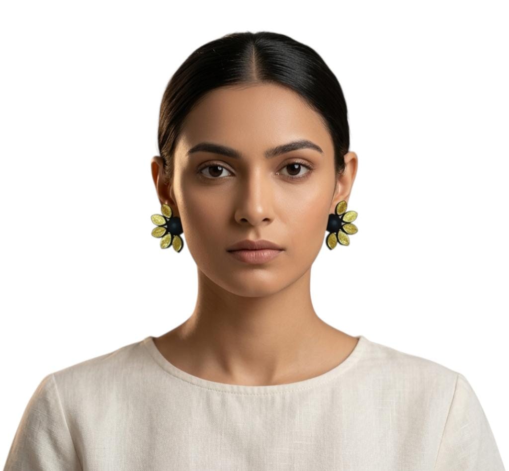 Terracotta Half - Circle Floral Stud Earrings
