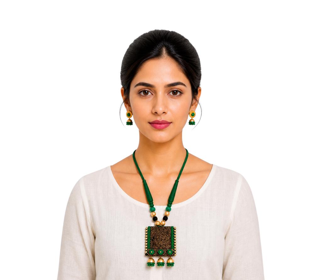 Purely Handmade Terracotta Rope Necklace With Earrings