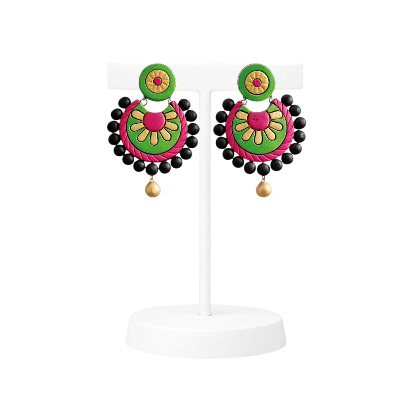 Fashweave Purely Handmade Terracotta Stud Earrings (Half Circle Floral Design)