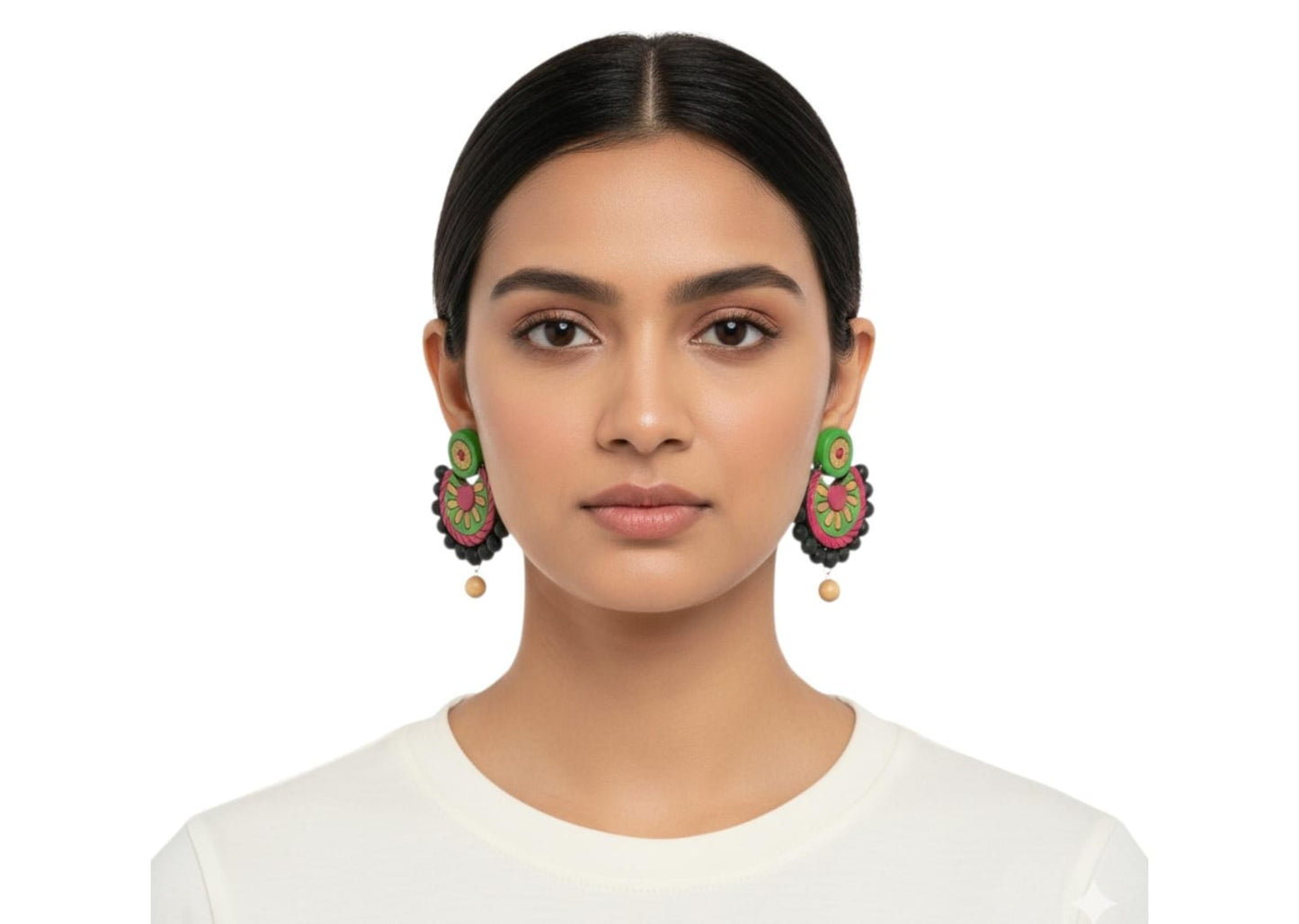 Fashweave Purely Handmade Terracotta Stud Earrings (Half Circle Floral Design)