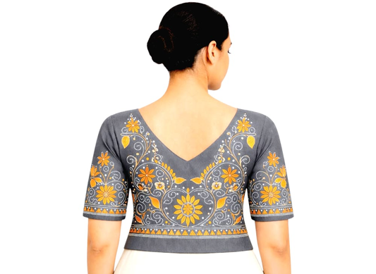 Premium Chain Stitch Embroidered Cotton Blouse Piece