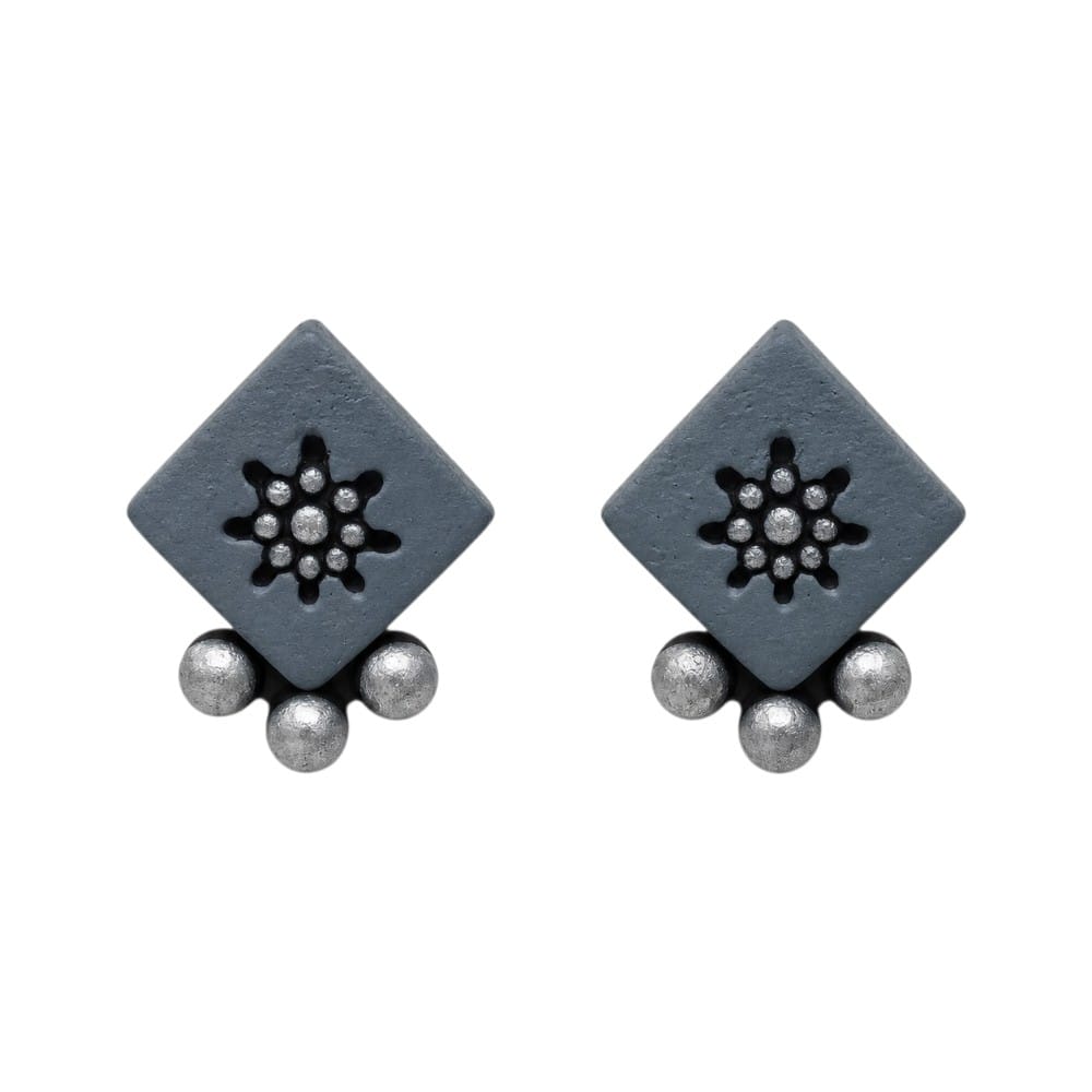 Lightweight Diamond Shaped Terracotta Stud Earrings