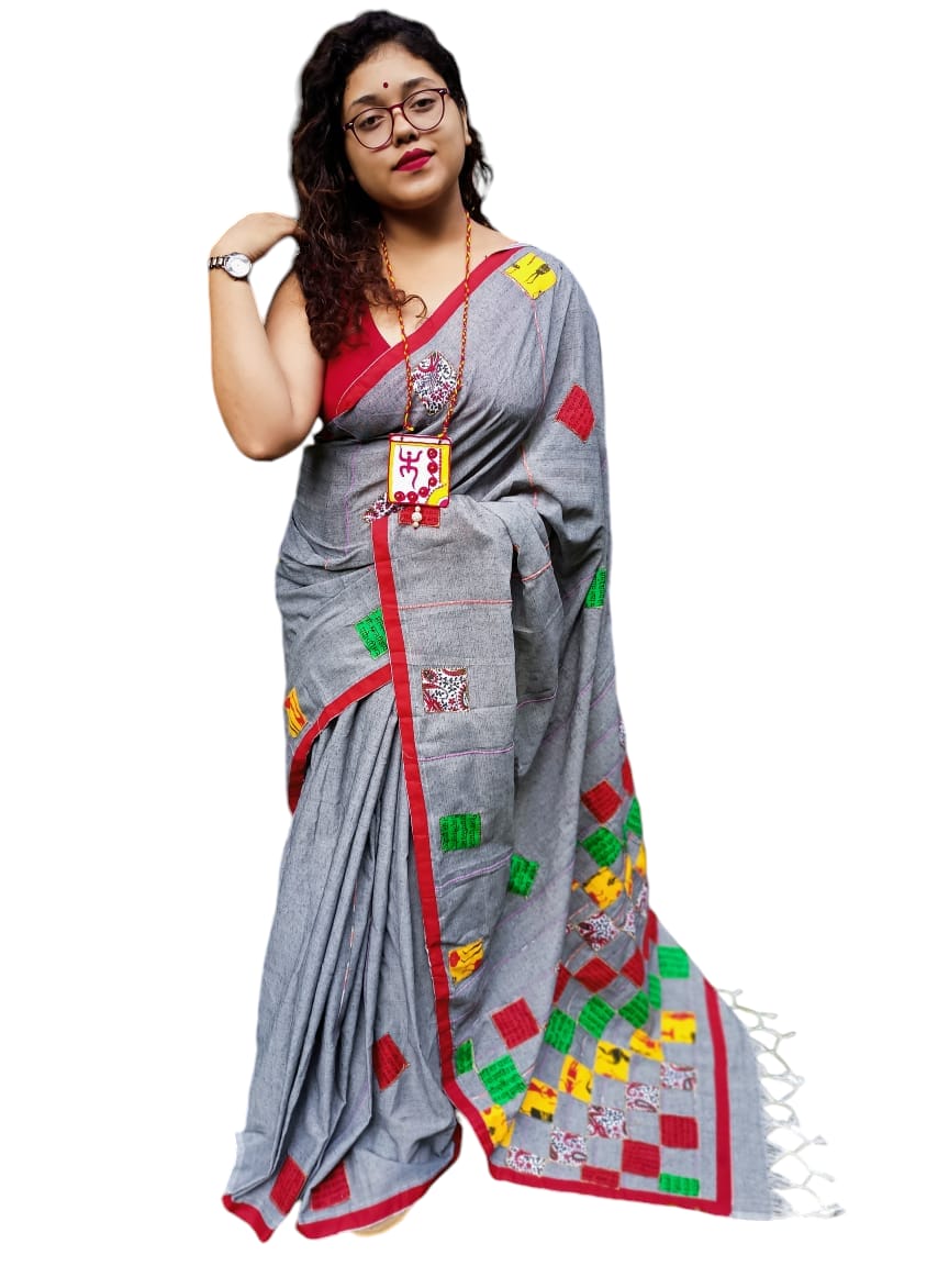 Pure Khadi Patch Work Saree