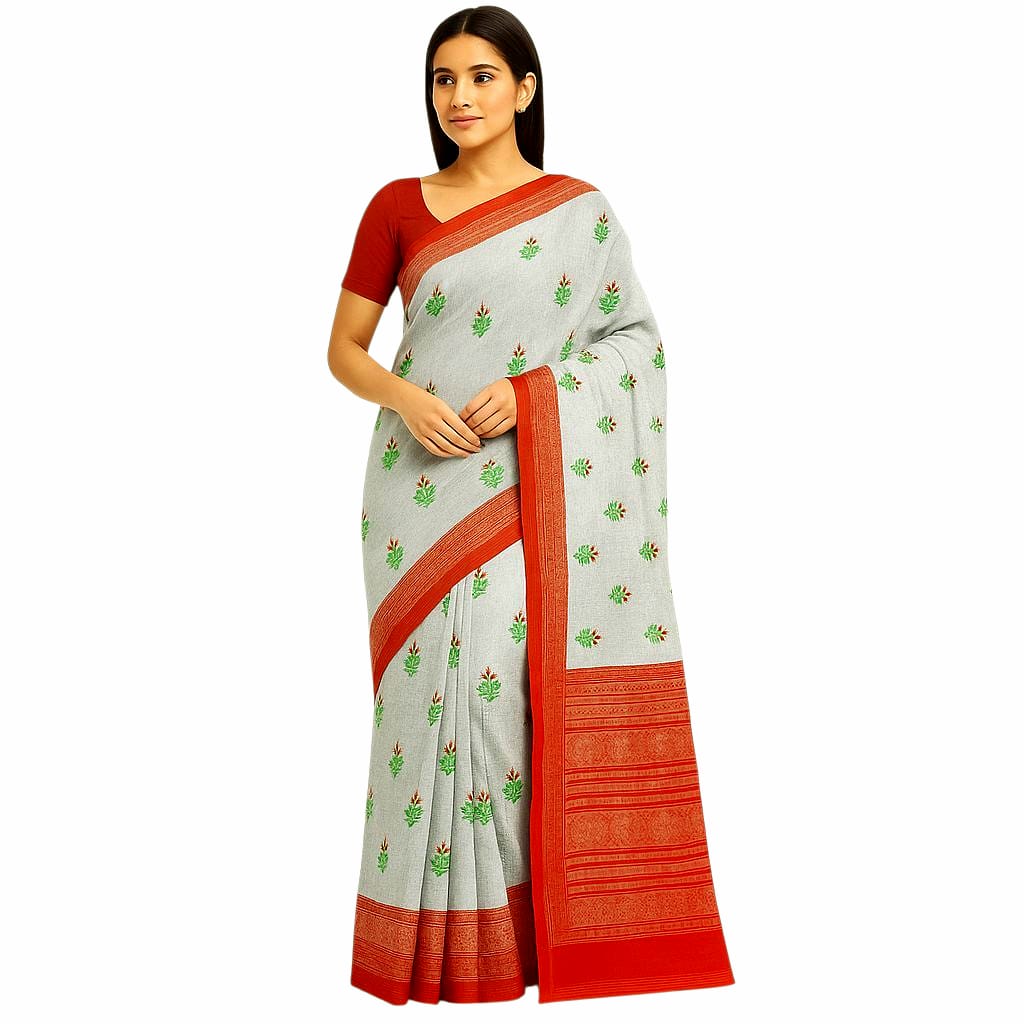 Premium Handloom Embroidered Cotton Saree