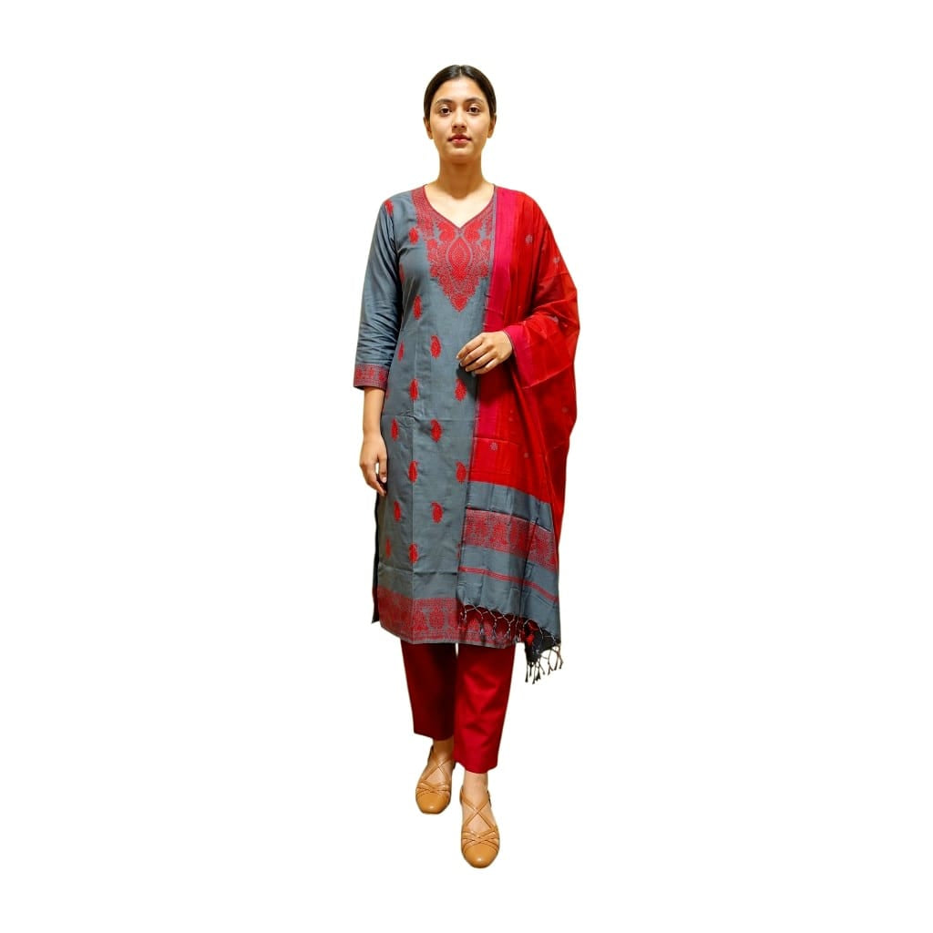 Premium Handwoven Pure Cotton Silk 3-Piece Suit Set ( Unstitched)