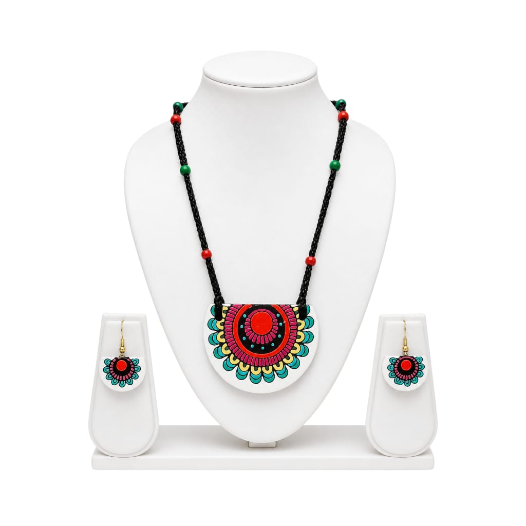 Purely Handmade Terracotta Rope Necklace With Earrings