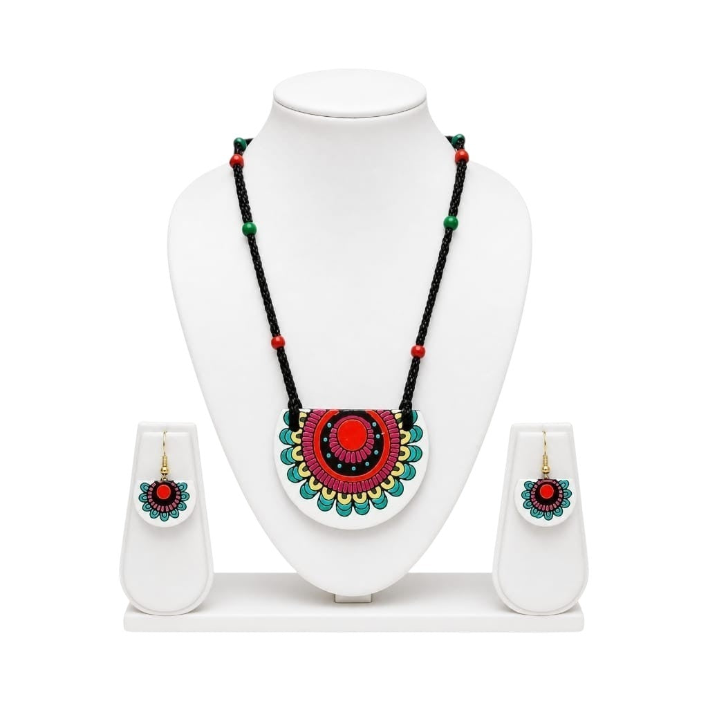 Purely Handmade Terracotta Rope Necklace With Earrings