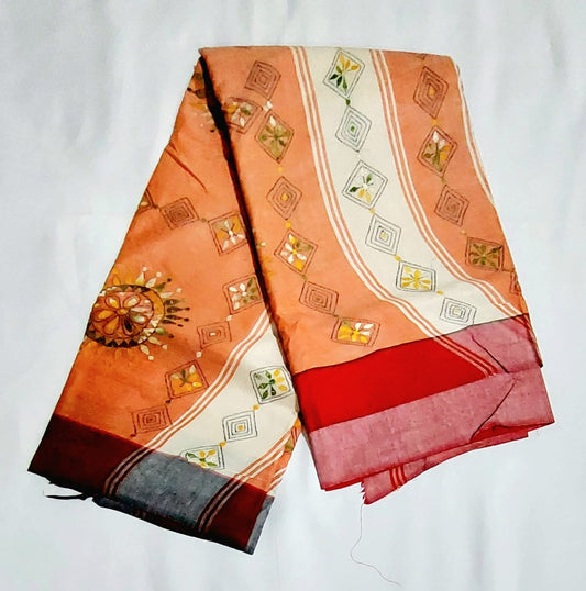 Purely Handmade Dual Color Khadi Kantha Embroidered Saree