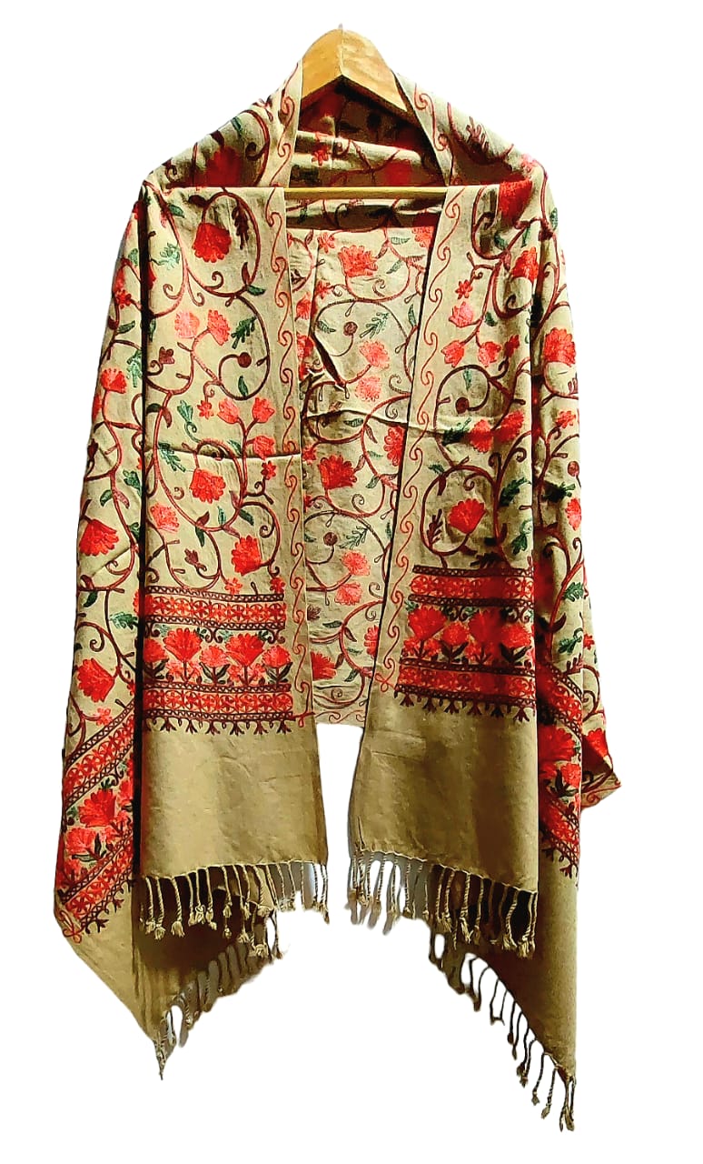 Premium Kashmiri Aari Embroidered Lightweight Shawl for Women & Girls