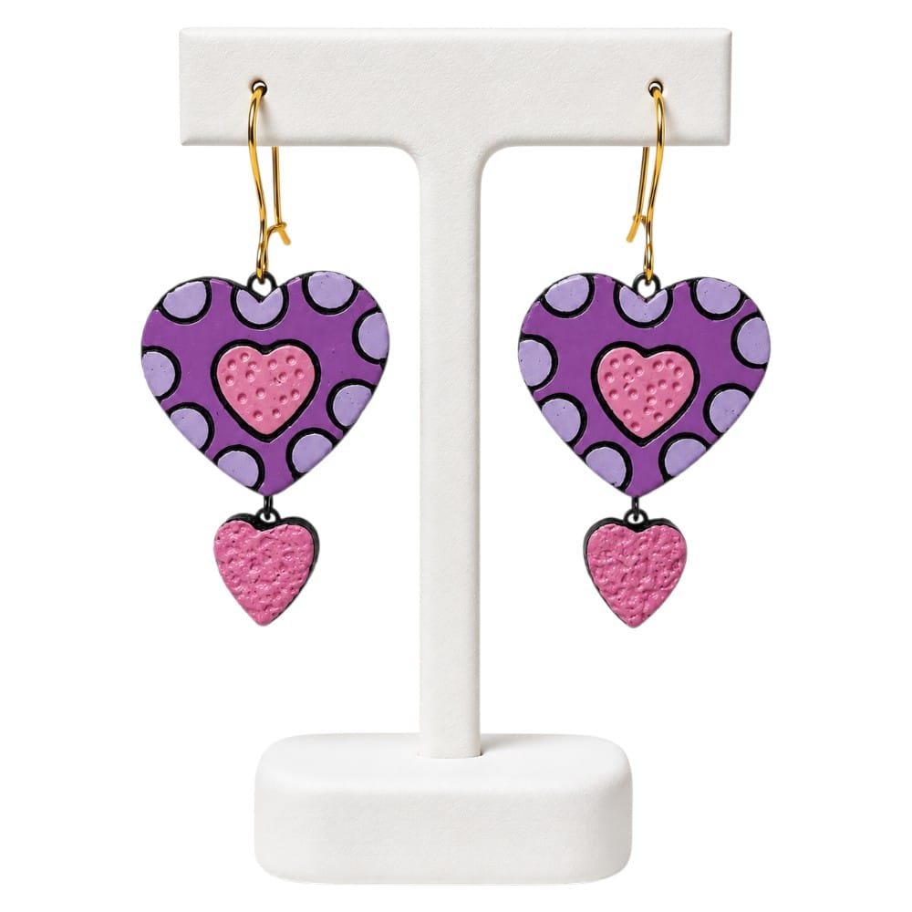 Lightweight Handcrafted Heart Shaped Terracotta Dangle Earrings (Geometric Pattern)