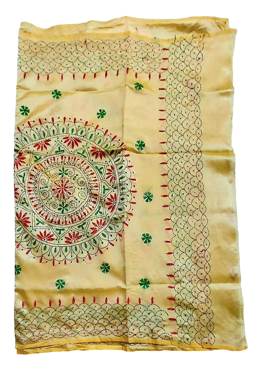 Hand Embroidered Kantha Cotton Silk Saree With Thread Work, Comfortable Fabric And Blouse Piece