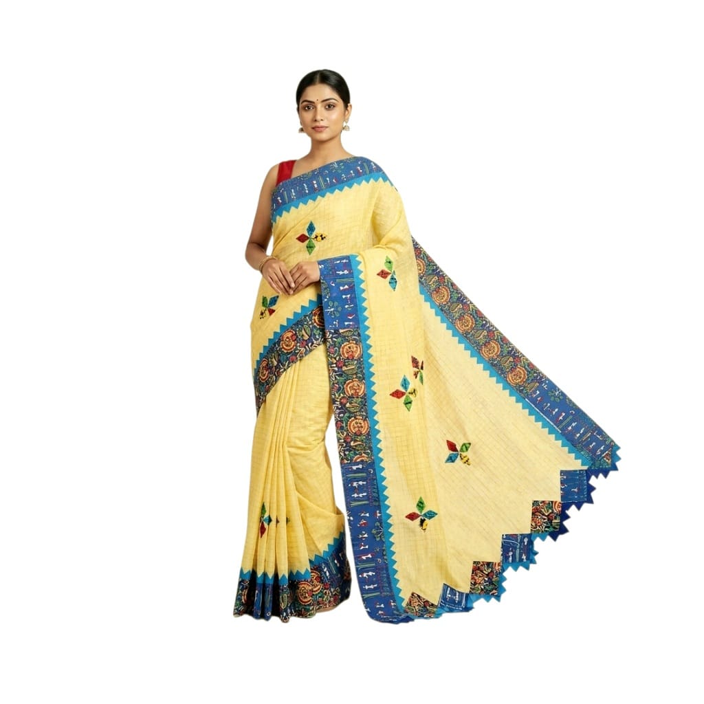 Pure Cotton Handmade Kalamkari Patchwork Saree